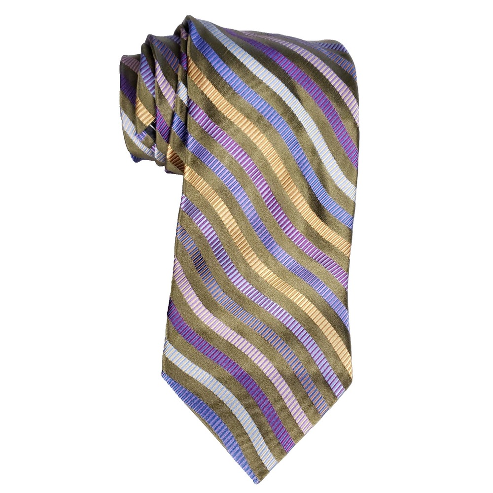 Harold Powell Tie Bold Stripe Wide Classic Olive Purple Y2K Revival Power‎ Tie